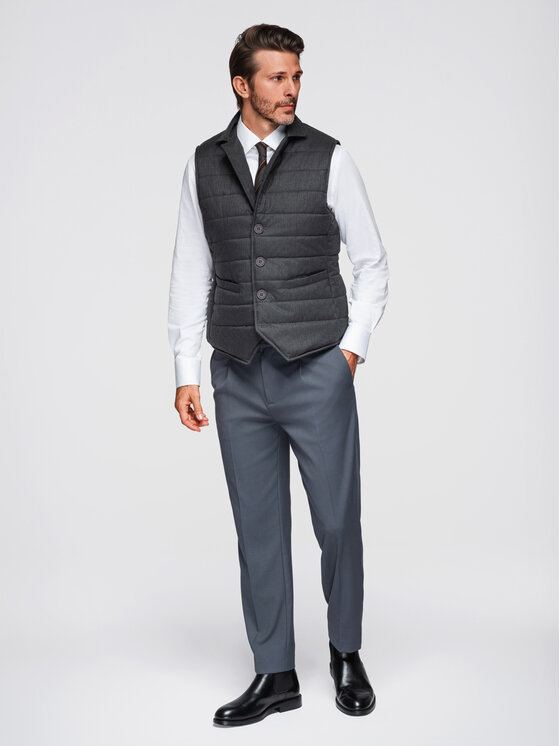 Ombre Ombre Kamizelka OM-JAVJ-0275 Szary ciemny Regular Fit