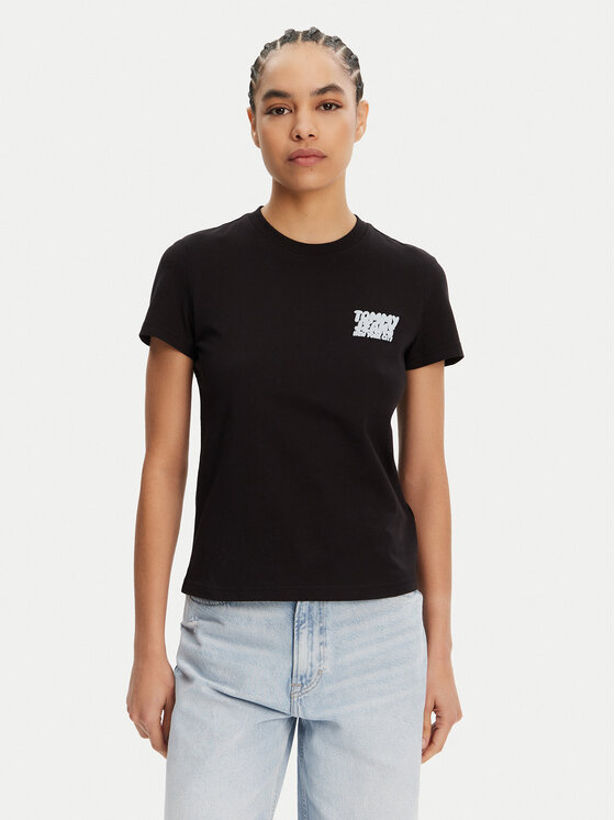 Damski T-Shirt Tommy Jeans, Rozmiar XS, Czarny, Bubble DW0DW21338