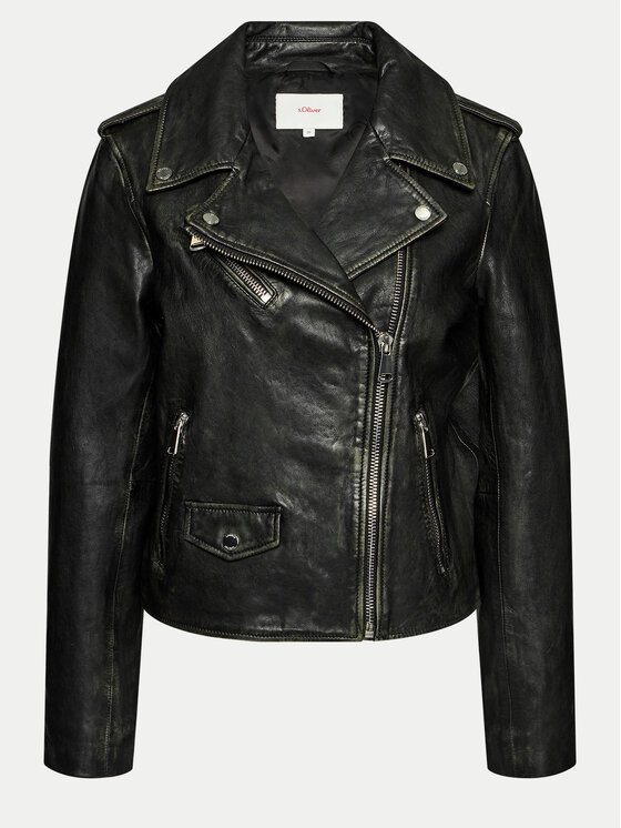 s.Oliver s.Oliver Lederjacke 2145465 Schwarz Regular Fit
