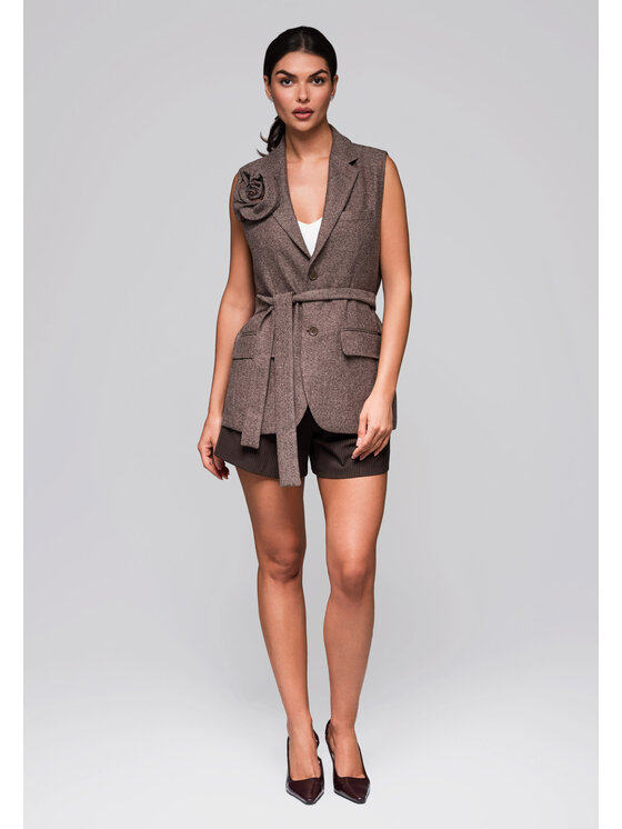 Ombre Ombre Kamizelka LW-BLZV-0102 Brązowy Regular Fit