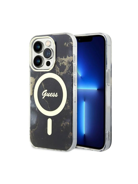 Guess Guess Etui na telefon olden Marble MagSafe Czarny