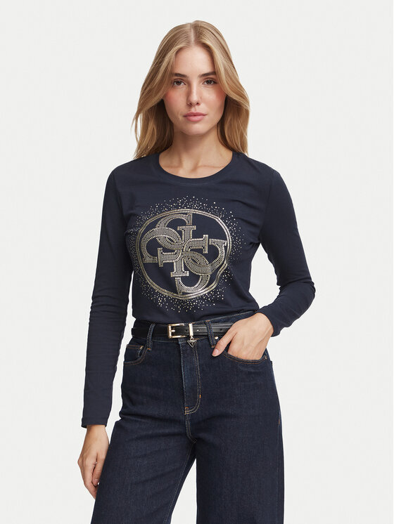 Guess Guess Блуза W6BI58 K7388 Тъмносин Slim Fit