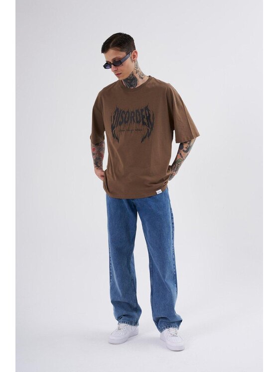 MyStars MyStars T-Shirt Koszulka Z Krótkim Rękawem Oversize Męska Brązowa Machinist Disorder L Brązowy Oversize