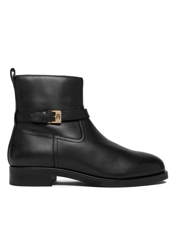 Tommy Hilfiger Tommy Hilfiger Īsie zābaki Th Buckle Riding Leather Bootie FW0FW08781 Melns