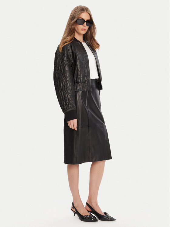 HUGO HUGO Кожено яке Lesana 50542331 Черен Relaxed Fit