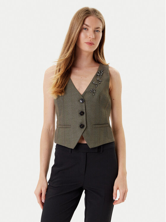 Marella Marella Vestă de costum Cantico 2523156031 Kaki Slim Fit