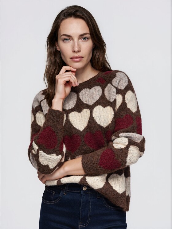 Ombre Ombre Sweter OW-SW-E0058 Brązowy Regular Fit