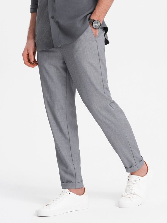 Ombre Ombre Spodnie materiałowe OM-PACP-0157 Szary Chino Fit