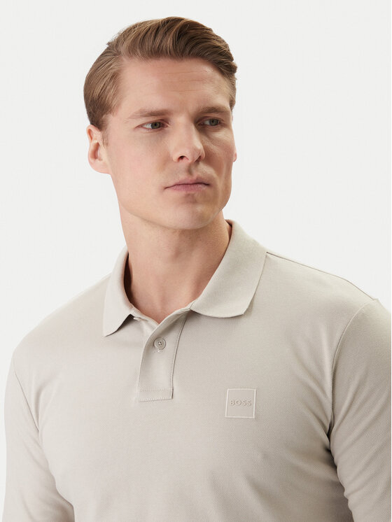 BOSS BOSS Тениска с яка и копчета Passerby 50507704 Бежов Regular Fit