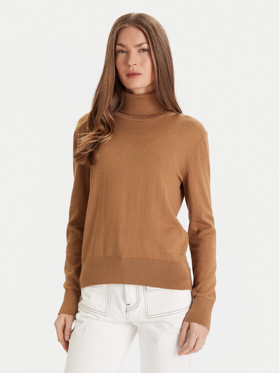 Calvin Klein Bluză cu gât LV044D371G Maro Regular Fit