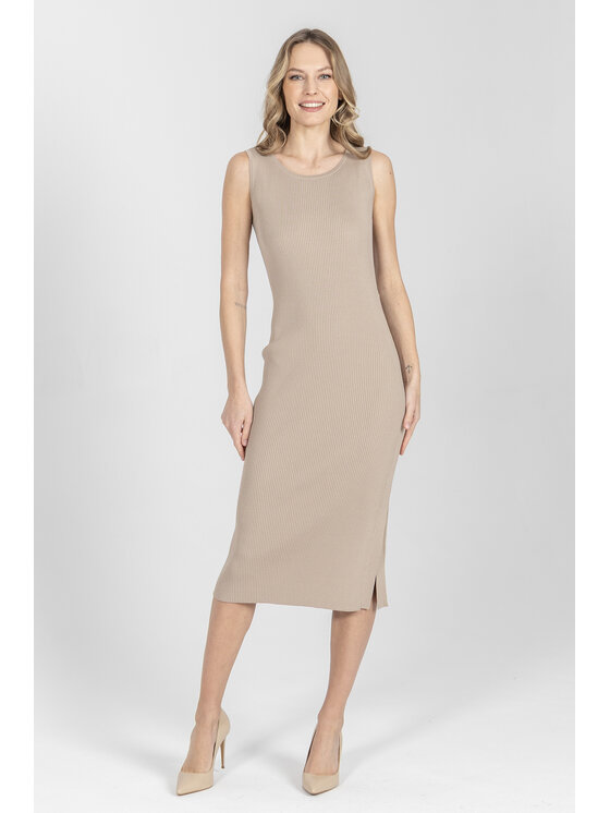 Deni Cler Milano Deni Cler Milano Sukienka dzianinowa T-DC-304D-F2-20-18-1 Beżowy Slim Fit
