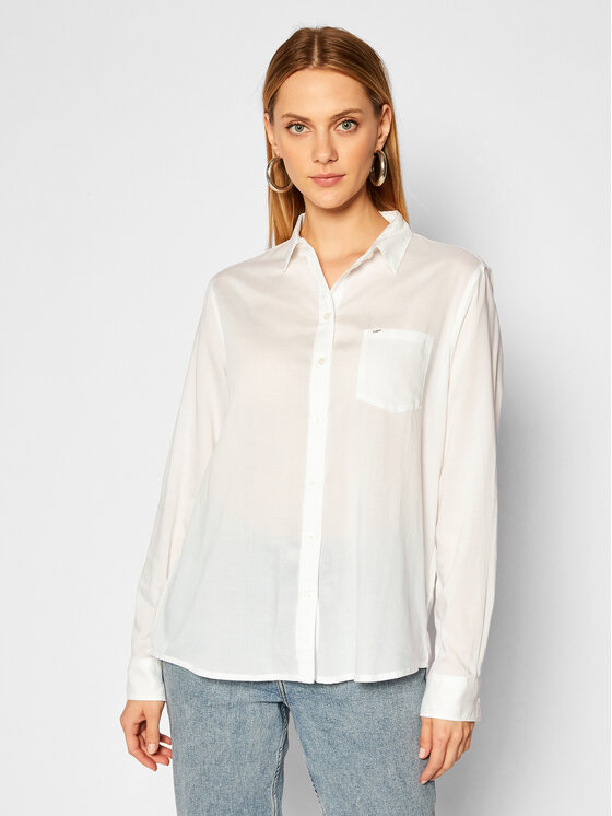 Lee Lee Риза One Pocket L45TGFRR 112110522 Бял Relaxed Fit