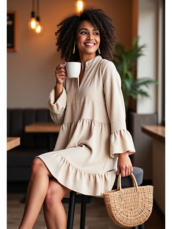 FIGL FIGL Vestito da giorno M1136 Beige A-Line Fit
