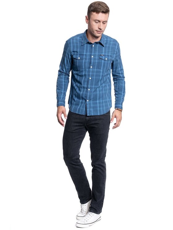 Wrangler Wrangler Camicia LS 2KT FLAP SHIRT Blu Regular Fit