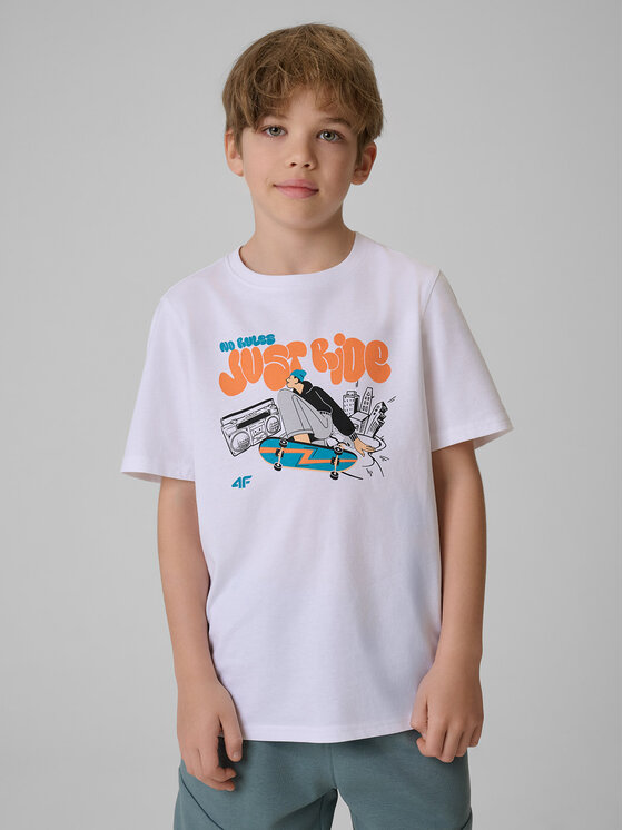 4F 4F T-Shirt SKATE & RIDE Biały Regular Fit