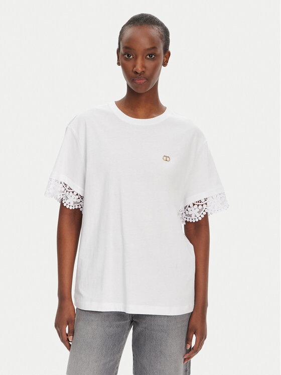 TWINSET Damski T-Shirt, rozmiar XL, Biały, 251TT2410