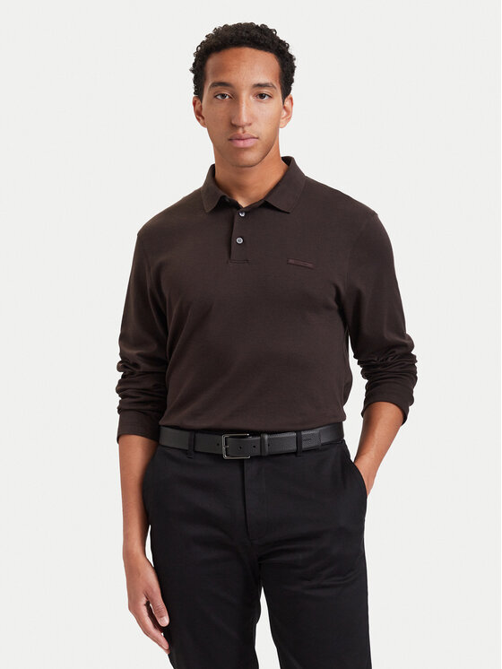 Calvin Klein Calvin Klein Polo Supima LV04LH240G Brązowy ciemny Slim Fit