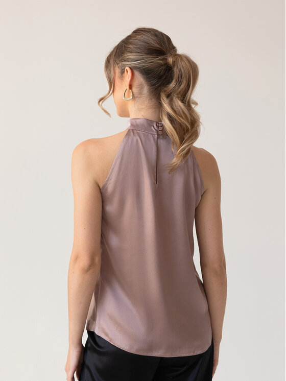 Cat&Cat Cat&Cat Top jedwabny z dekoltem typu halter Różowy Regular Fit