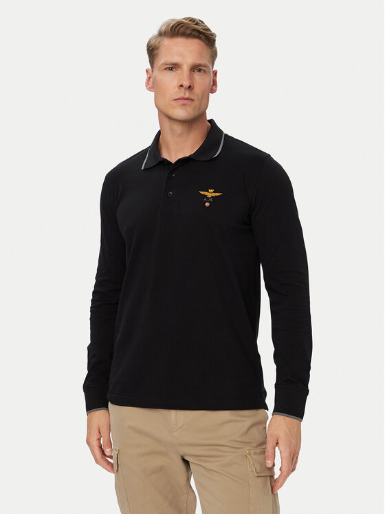 Aeronautica Militare Tricou polo 262PO1653UP00082 Negru Regular Fit