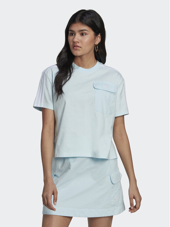 adidas adidas T-Shirt Adicolor Classics Poplin Back Loose Tee HL9302 Světle modrá Loose Fit