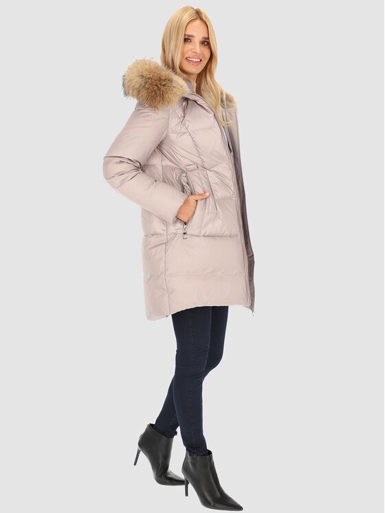 Perso Perso Kurtka zimowa z naturalnym futrem Szary Slim Fit