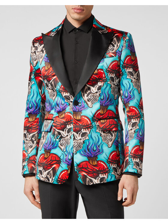 PHILIPP PLEIN PHILIPP PLEIN Marynarka 5019 Turkusowy Regular Fit