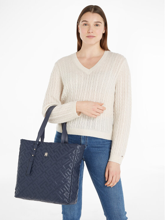 Tommy Hilfiger Handtasche Th Soft Tote Mono AW0AW15583 Dunkelblau 
