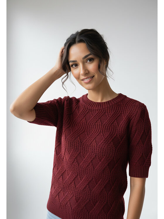FIGL FIGL Sweter M1261 Bordowy Regular Fit
