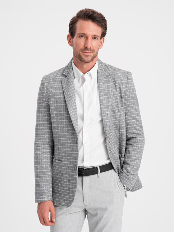 Ombre Ombre Marynarka OM-BLZB-0117 Szary Classic Fit