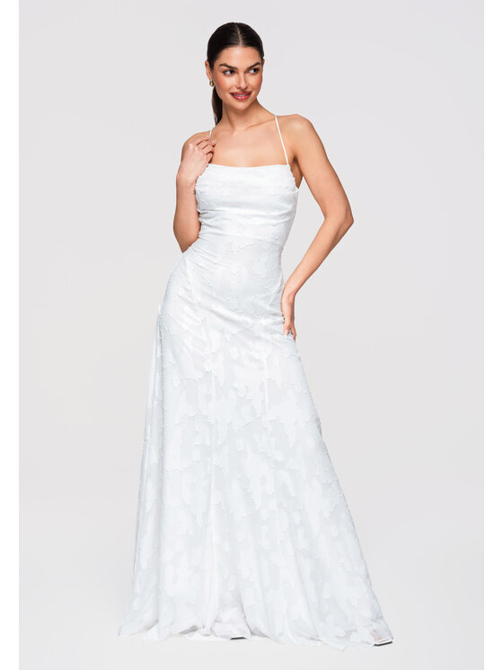 Ombre Ombre Sukienka wieczorowa LA-OM-DLR307 Biały Slim Fit