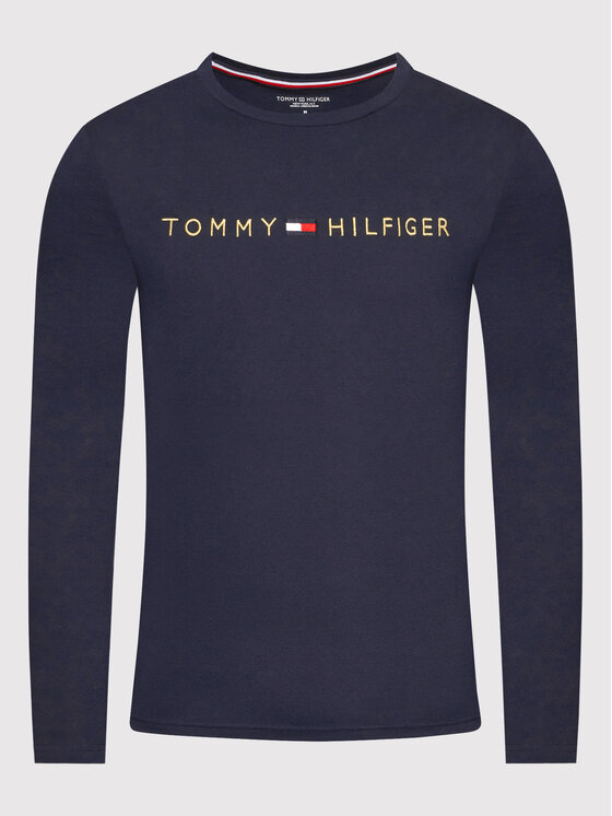Tommy Hilfiger Tommy Hilfiger Longsleeve Logo Gold UM0UM01640 Granatowy Regular Fit
