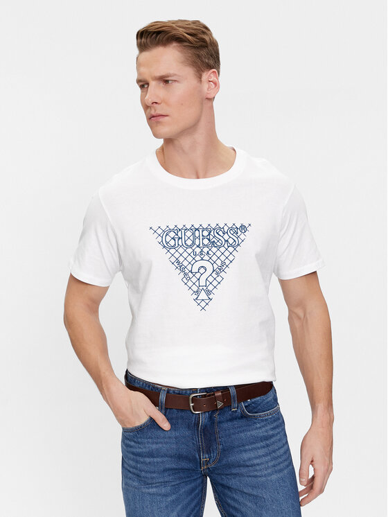 Guess Tričko Ss Cn Triangle Embro M4RI27 K8FQ4 Biela Regular Fit