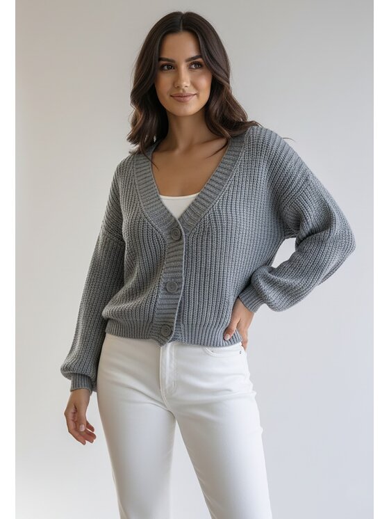 FIGL FIGL Kardigan M1263 Szary Regular Fit
