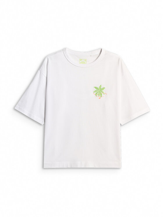 4F 4F T-Shirt BEACHWEAR Biały Boxy Fit