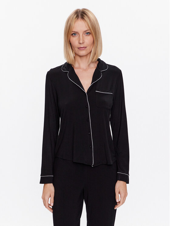 Hunkemöller Hunkemöller Pyžamový top Jacket 201739 Černá Regular Fit