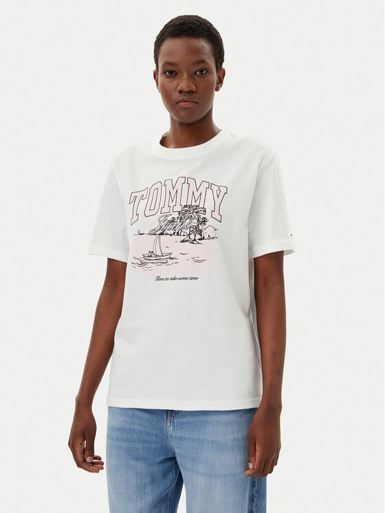 Tommy Jeans Tommy Jeans Póló Tonal Tropics DW0DW21343 Ekru Relaxed Fit