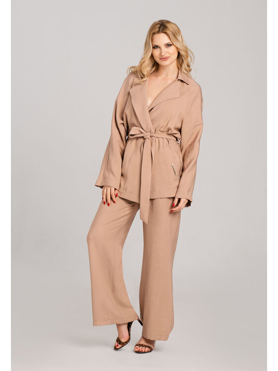 Look Made With Love Look Made With Love Komplet żakiet i spodnie materiałowe Look 915A Penelopa Beżowy