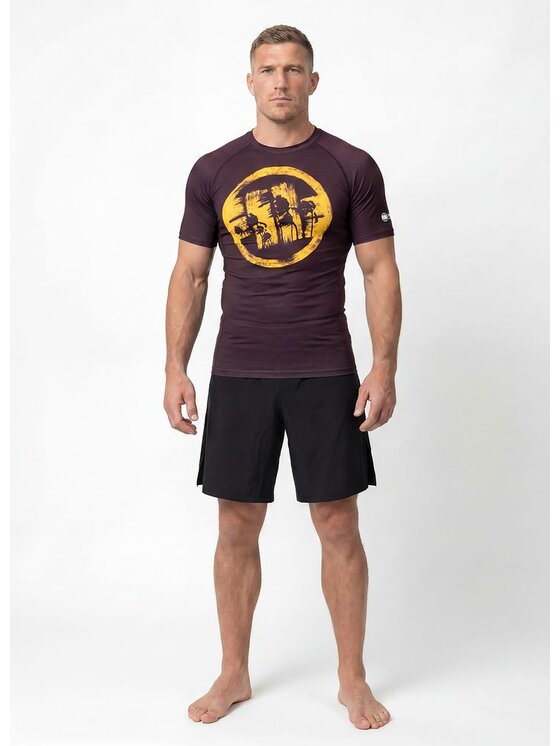 PITBULL PITBULL Koszulka techniczna LOGO PALMS Brązowy Regular Fit