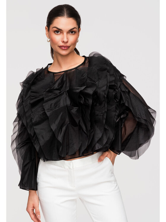 Ombre Ombre Bluzka OW-TS-E0039 Czarny Loose Fit