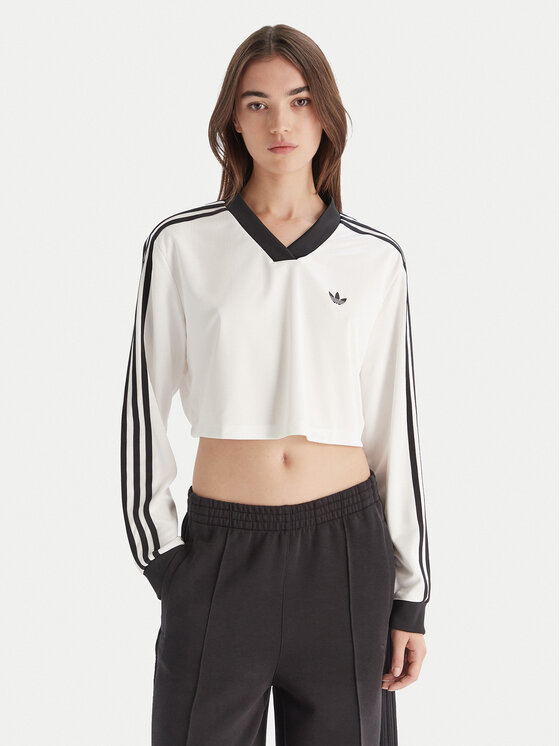 adidas Bluză adicolor Football Jacquard JV9740 Alb Loose Fit