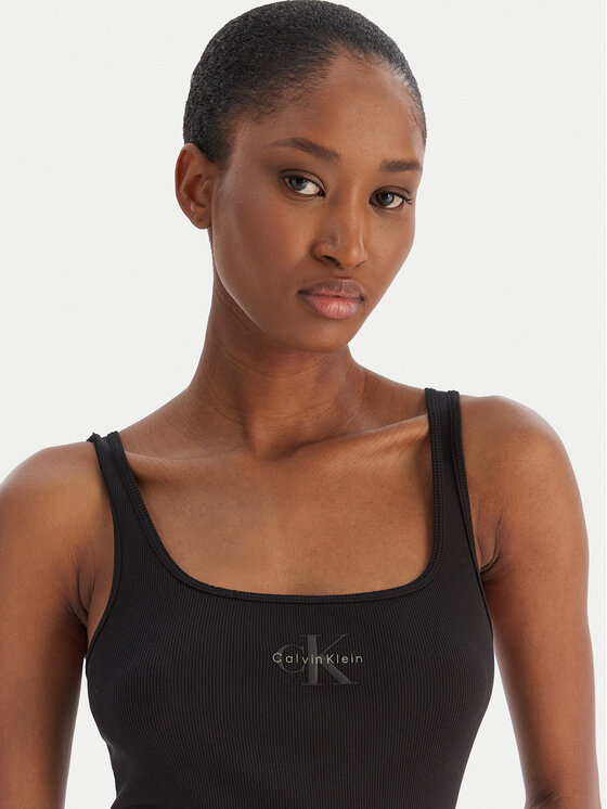 Calvin Klein Jeans Calvin Klein Jeans Top Monologo Scoop Nk Rib LV047A804G Černá Slim Fit