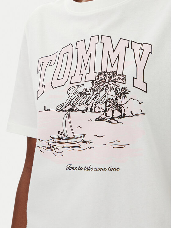Tommy Jeans Tommy Jeans Majica Tonal Tropics DW0DW21343 Écru Relaxed Fit