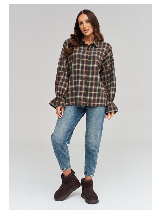 Makadamia Makadamia Koszula C98 Brązowy Loose Fit