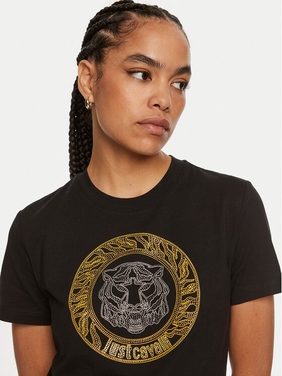 Just Cavalli Just Cavalli T-shirt 77PAHE24 Crna Slim Fit