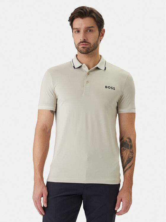 BOSS BOSS Тениска с яка и копчета Paul Pro 50506203 Бежов Slim Fit