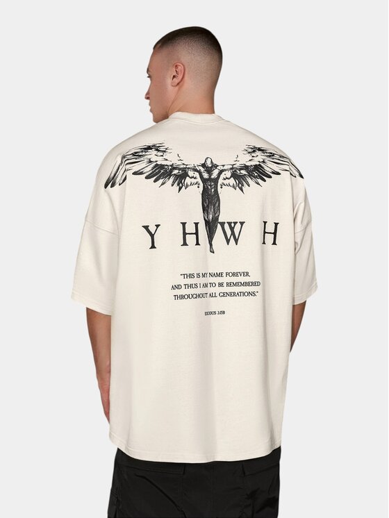 MADE BY SOCIETY MADE BY SOCIETY T-Shirt Tricou "YHWH" - T16811 Beżowy Basic Fit