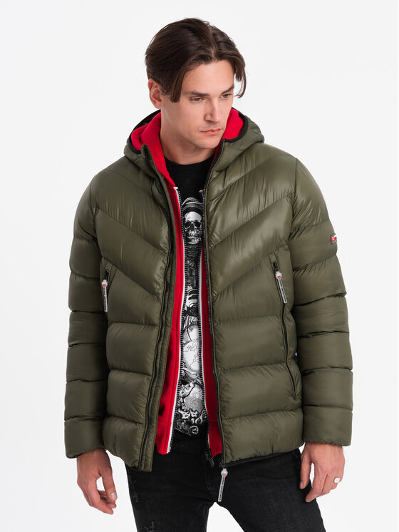 Ombre Ombre Kurtka zimowa OM-JAHP-0145 Khaki Regular Fit