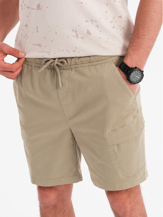 Ombre Ombre Szorty materiałowe OM-SRCG-0194 Khaki Regular Fit