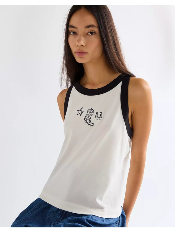 Wrangler Wrangler T-Shirt RINGER TANK Biały Slim Fit