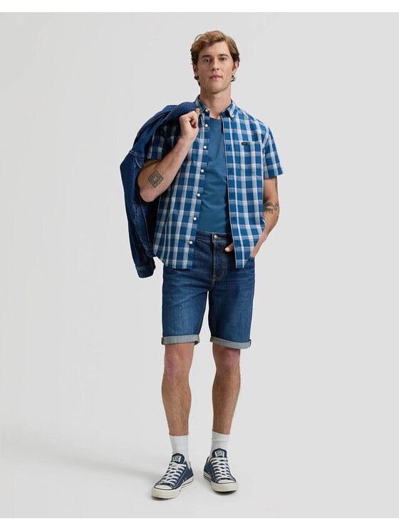 Lee Lee Koszula BUTTON DOWN SS Niebieski Regular Fit